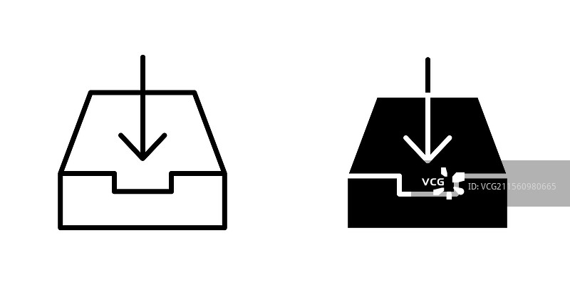 收件箱图标的线条图和黑色实心图标图片素材
