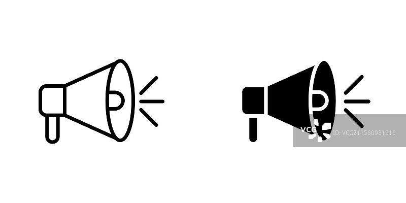 扩音器图标，线条风格和黑色实心图标图片素材