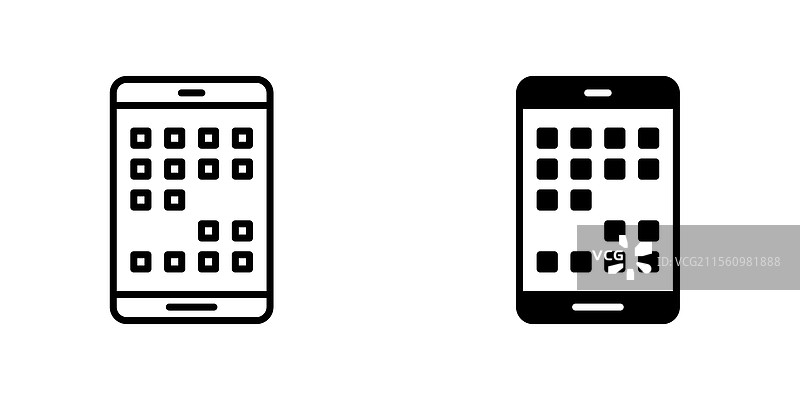 手机刘海图标，线条描边和黑色实心部分图片素材