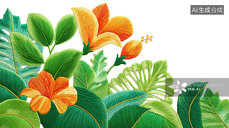 【AI数字艺术】中国风传统手工艺刺绣彩色卡通花卉扁平图案插画图片素材