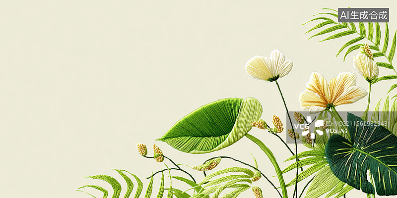 【AI数字艺术】中国风传统手工艺刺绣彩色卡通花卉扁平图案插画图片素材