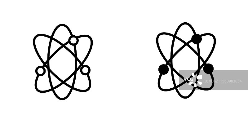 物理图标的线条图和黑色实心图标图片素材