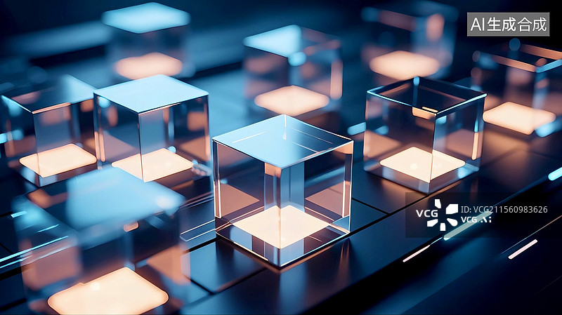 【AI数字艺术】3D三维C4D几何学魔方体科学技术概念数字网络互联网计算机大数据能源现代未来发光艺术设计插画背景壁纸图片素材