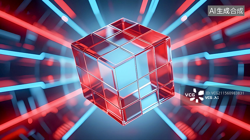 【AI数字艺术】3D三维C4D几何学魔方体科学技术概念数字网络互联网计算机大数据能源现代未来发光艺术设计插画背景壁纸图片素材