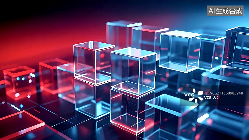 【AI数字艺术】3D三维C4D几何立方体科学技术概念数字网络互联网计算机大数据能源现代未来发光艺术设计插画背景壁纸图片素材