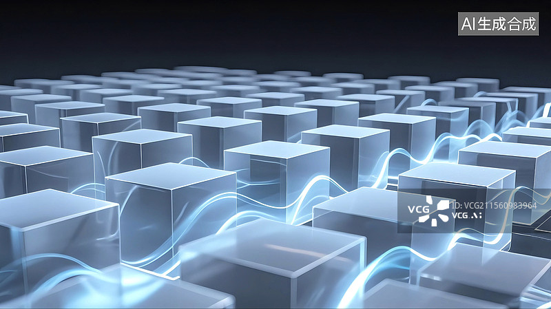 【AI数字艺术】3D三维C4D几何立方体科学技术概念数字网络互联网计算机大数据能源现代未来发光艺术设计插画背景壁纸图片素材