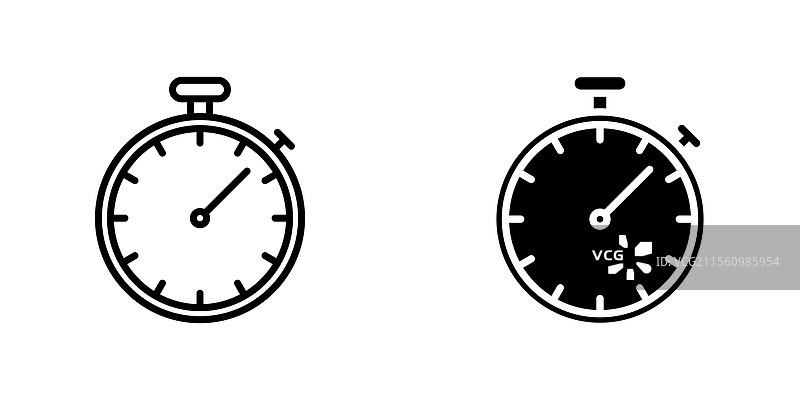 计时器图标，线条风格和黑色实心图标图片素材