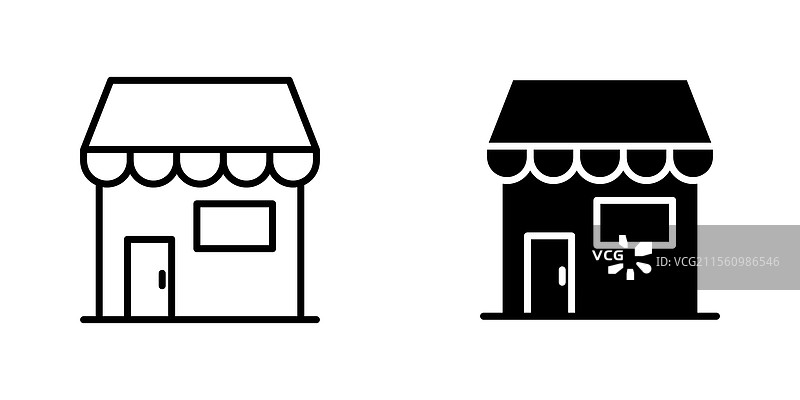 商店图标的线条图和黑色实心图标图片素材