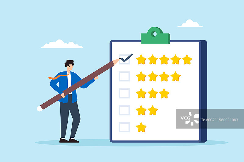 商人用铅笔打出五颗星的平面图图片素材