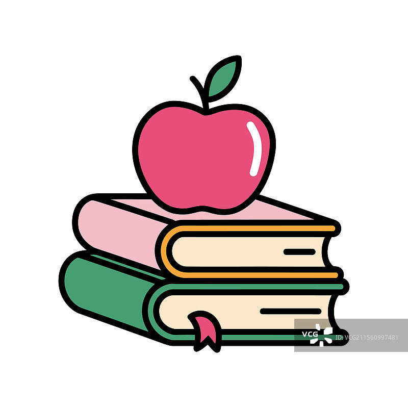 一本色彩斑斓的书上放着一个苹果图片素材