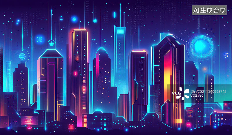 【AI数字艺术】霓虹璀璨都市夜景图片素材
