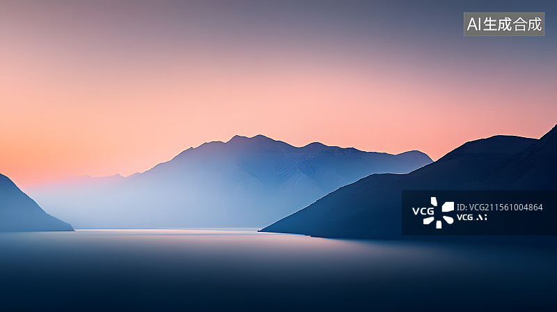 【AI数字艺术】暮色山影·湖光织梦图片素材