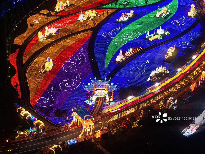 广州南沙大湾区灯会夜景航拍图片素材