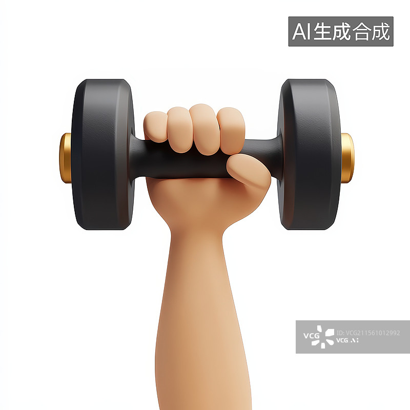 【AI数字艺术】卡通风格一只手举着锻炼健身器材哑铃杠铃图片素材