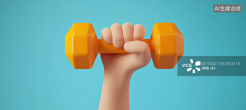 【AI数字艺术】卡通风格一只手举着锻炼健身器材哑铃杠铃图片素材