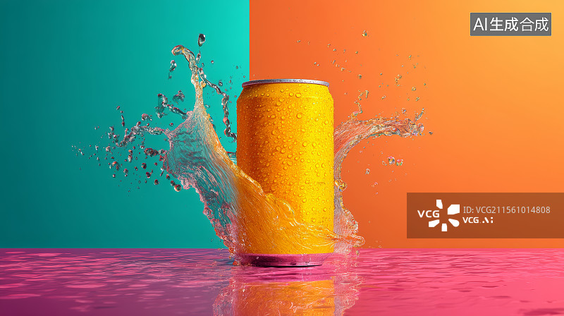 【AI数字艺术】饮料罐水果溅水图图片素材