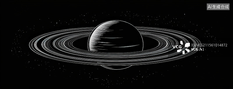 【AI数字艺术】宇宙星星行星星环线稿黑色背景图片素材