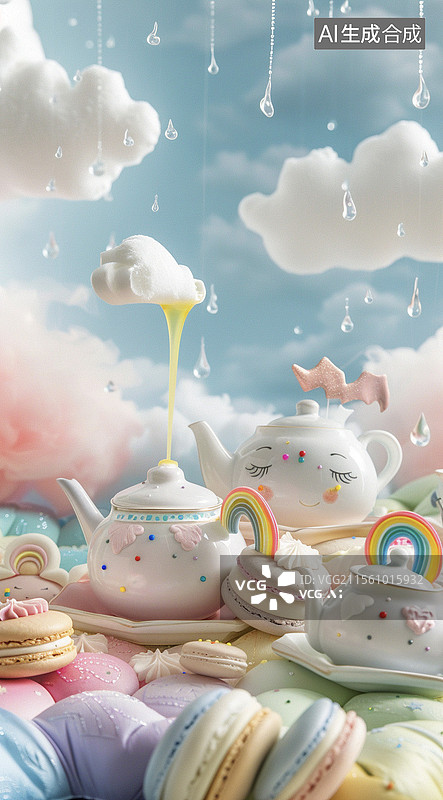 【AI数字艺术】糖果与甜品世界的下雨天图片素材