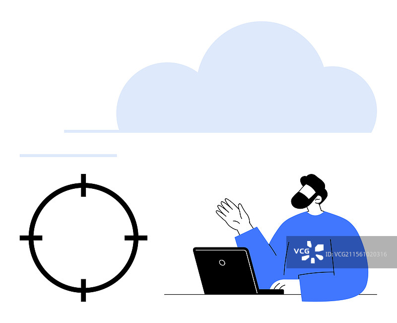 在云背景下使用笔记本电脑工作的人图片素材