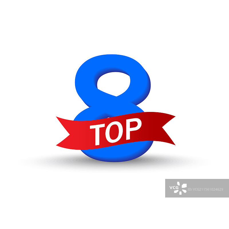 蓝色数字形状红色排名带的前8名标签图片素材