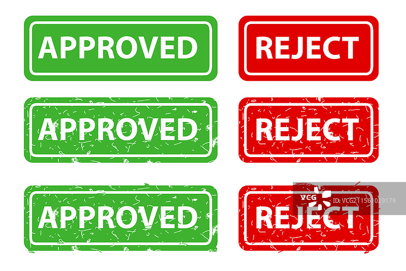 绿色批准和红色拒绝的矩形橡胶印章图片素材