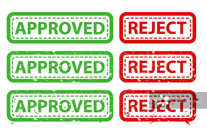 绿色批准和红色拒绝的矩形橡胶图片素材