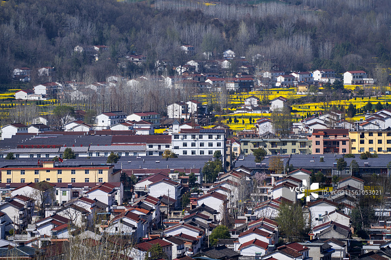 陕西汉中，田园风光美景掩映中的新农村民居图片素材