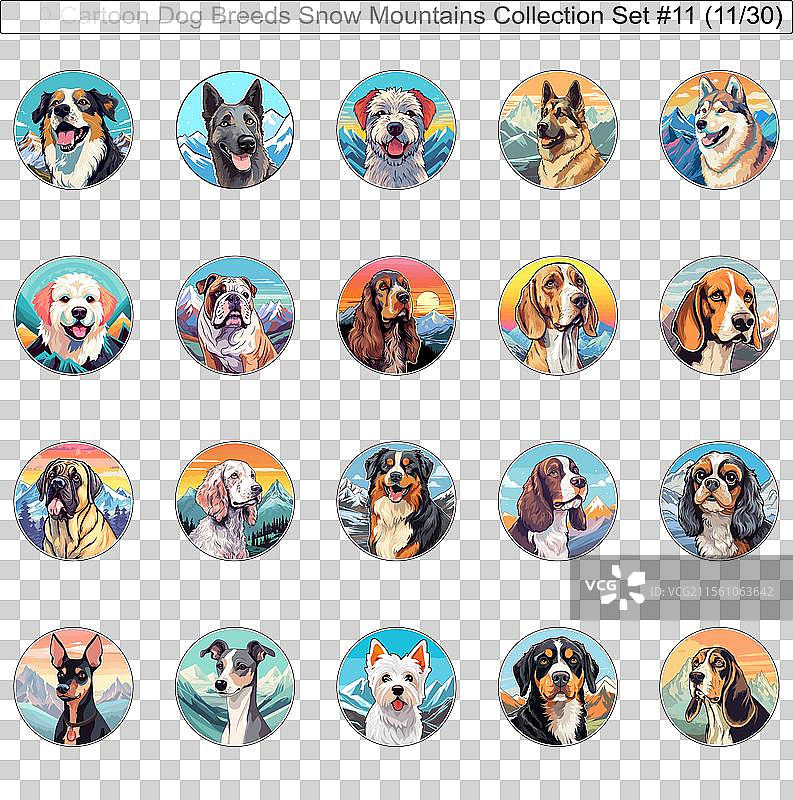 雪山中的狗狗品种卡通角色图片素材