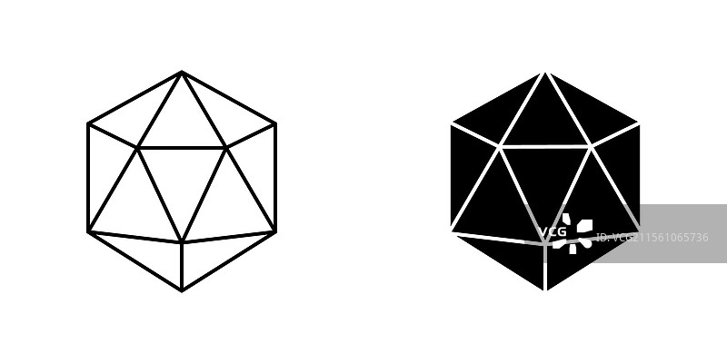 白色背景上的d20骰子图标符号集合图片素材