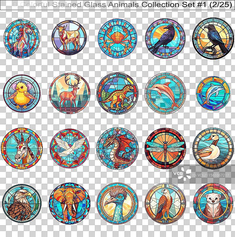 500种彩色彩绘玻璃动物收藏套装图片素材