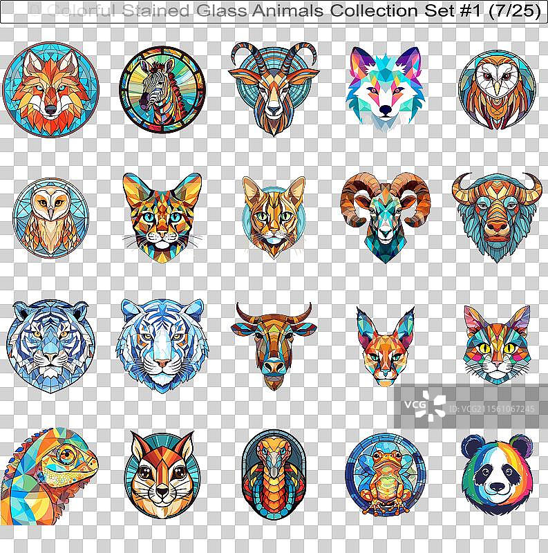500种彩色彩绘玻璃动物收藏套装图片素材