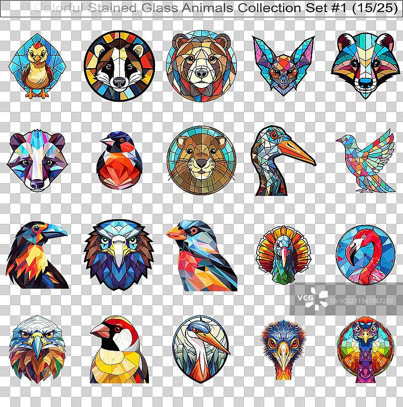 500种彩色彩绘玻璃动物收藏套装图片素材