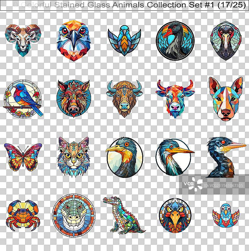 500种彩色彩绘玻璃动物收藏套装图片素材