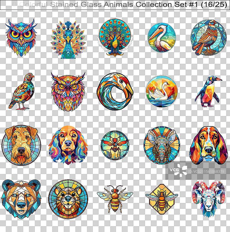 500种彩色彩绘玻璃动物收藏套装图片素材
