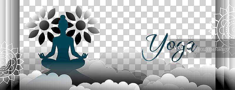 优雅的世界瑜伽日活动横幅，伴有云彩图片素材