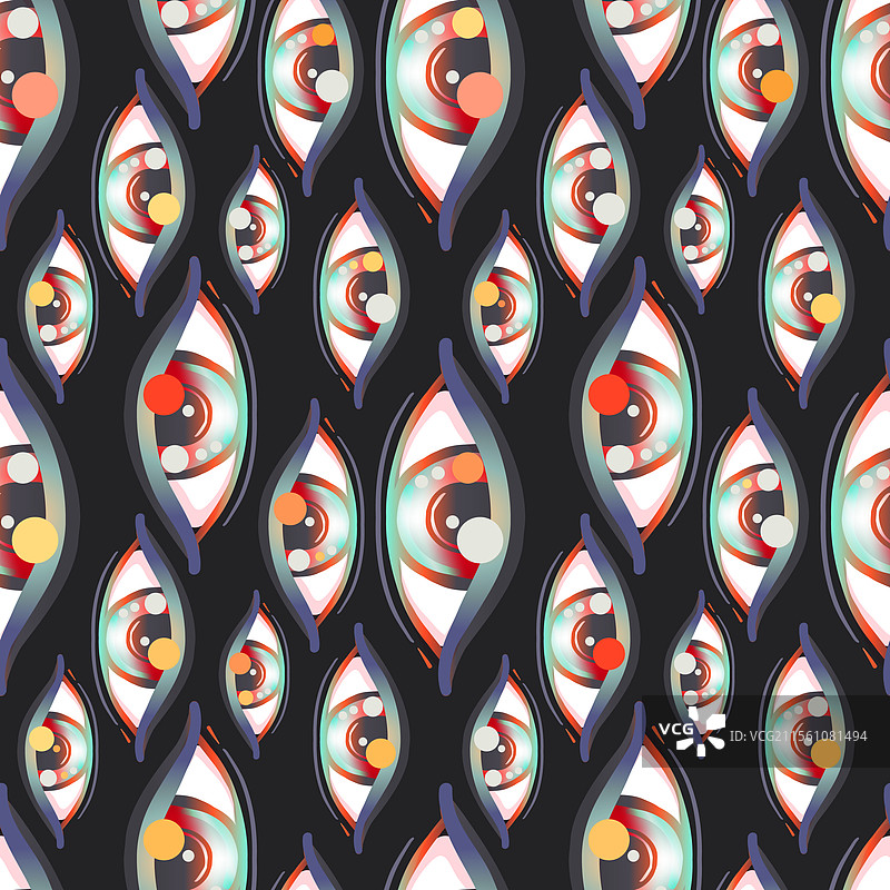 眼睛无缝图案，背景为多彩的复古点缀图片素材