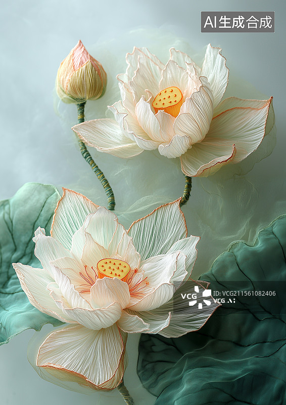 【AI数字艺术】刺绣风格的一朵荷花图片素材