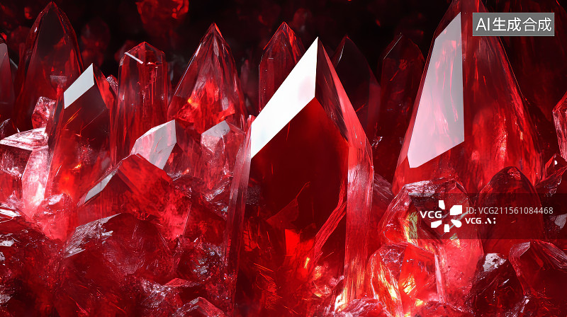 【AI数字艺术】燃烧色调的红色晶体矿石图片素材