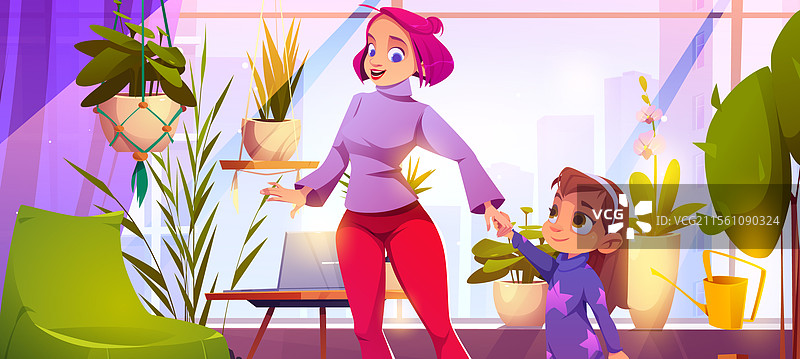 快乐的母女手牵手图片素材