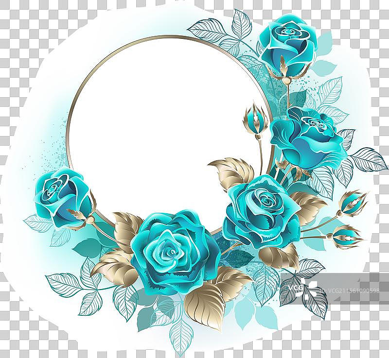 圆形框架与青绿色玫瑰图片素材