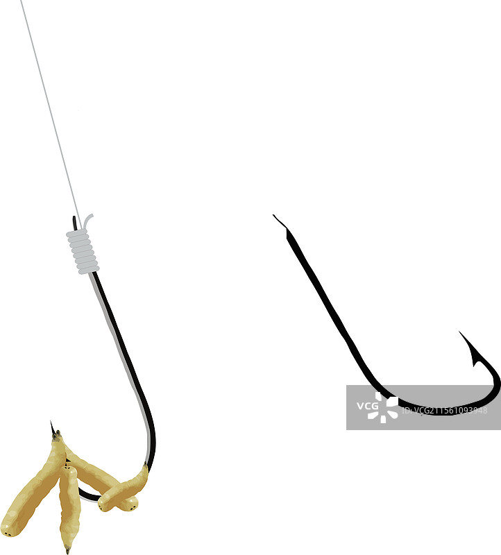 带有蛆虫的钓钩和空钩在白色背景上图片素材
