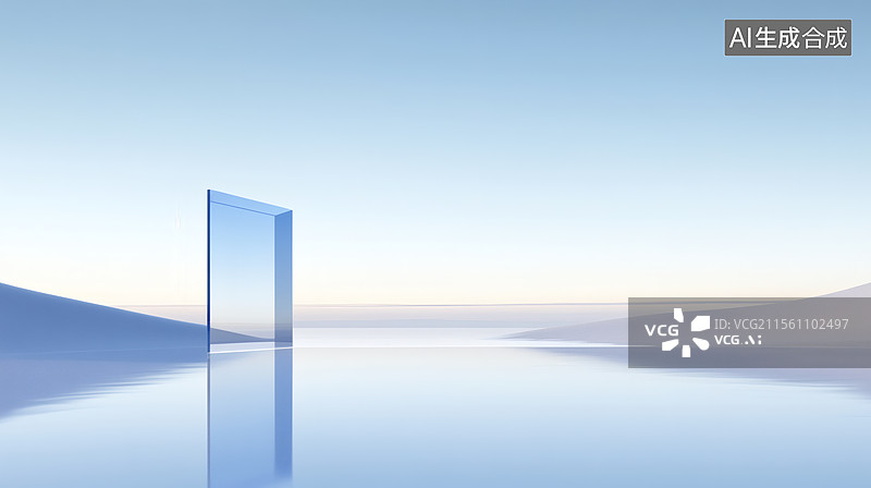 【AI数字艺术】平静的海景与玻璃门图片素材