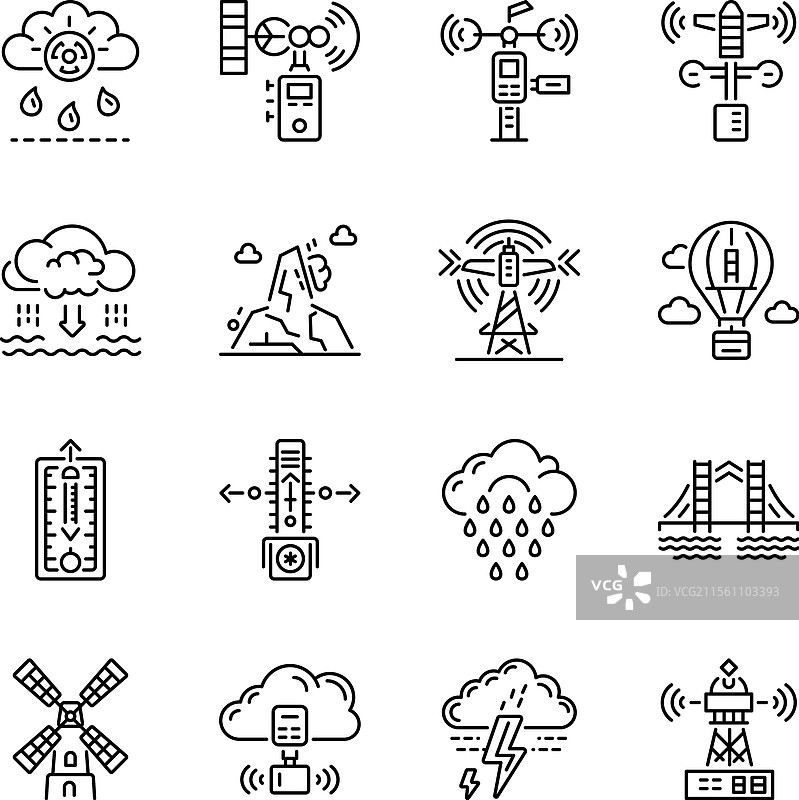 线性风格天气图标集合图片素材