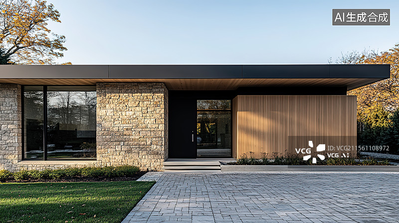 【AI数字艺术】别墅房屋立面和空的停车位地面图片素材