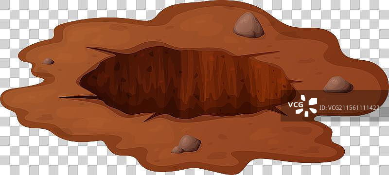 地面上的深洞，周围有草和石头图片素材