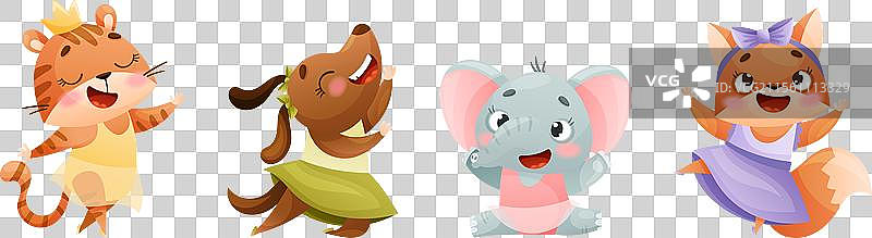 可爱的动物穿着芭蕾舞裙跳舞图片素材