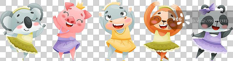 可爱的动物穿着芭蕾舞裙跳舞图片素材