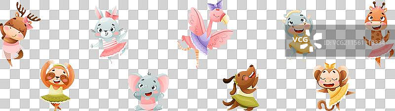 可爱的动物穿着芭蕾舞裙跳舞图片素材