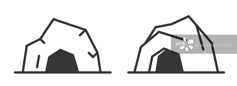 洞穴岩石图标简单线条轮廓图形图片素材