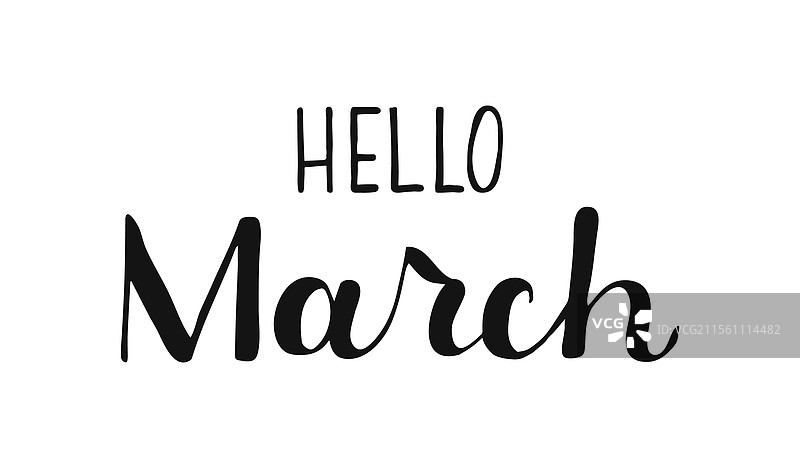 手绘的黑色“你好，三月”字母短语图片素材